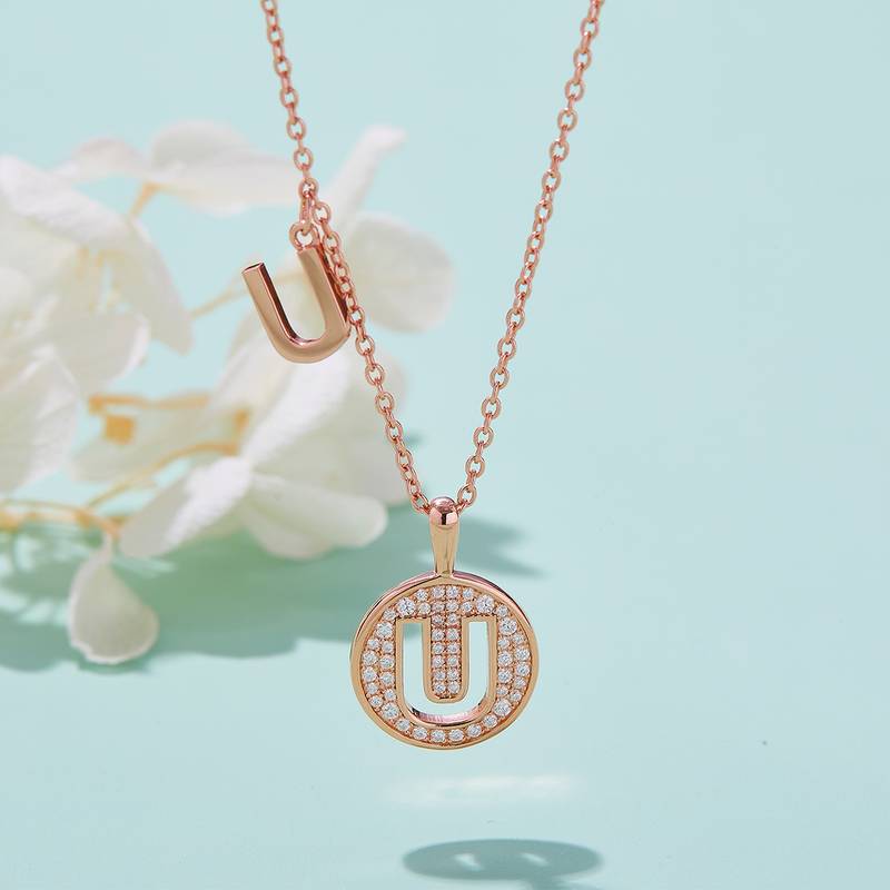 U-shaped pendant S925 silver plated rose gold Moissanite diamond light luxury letter necklace